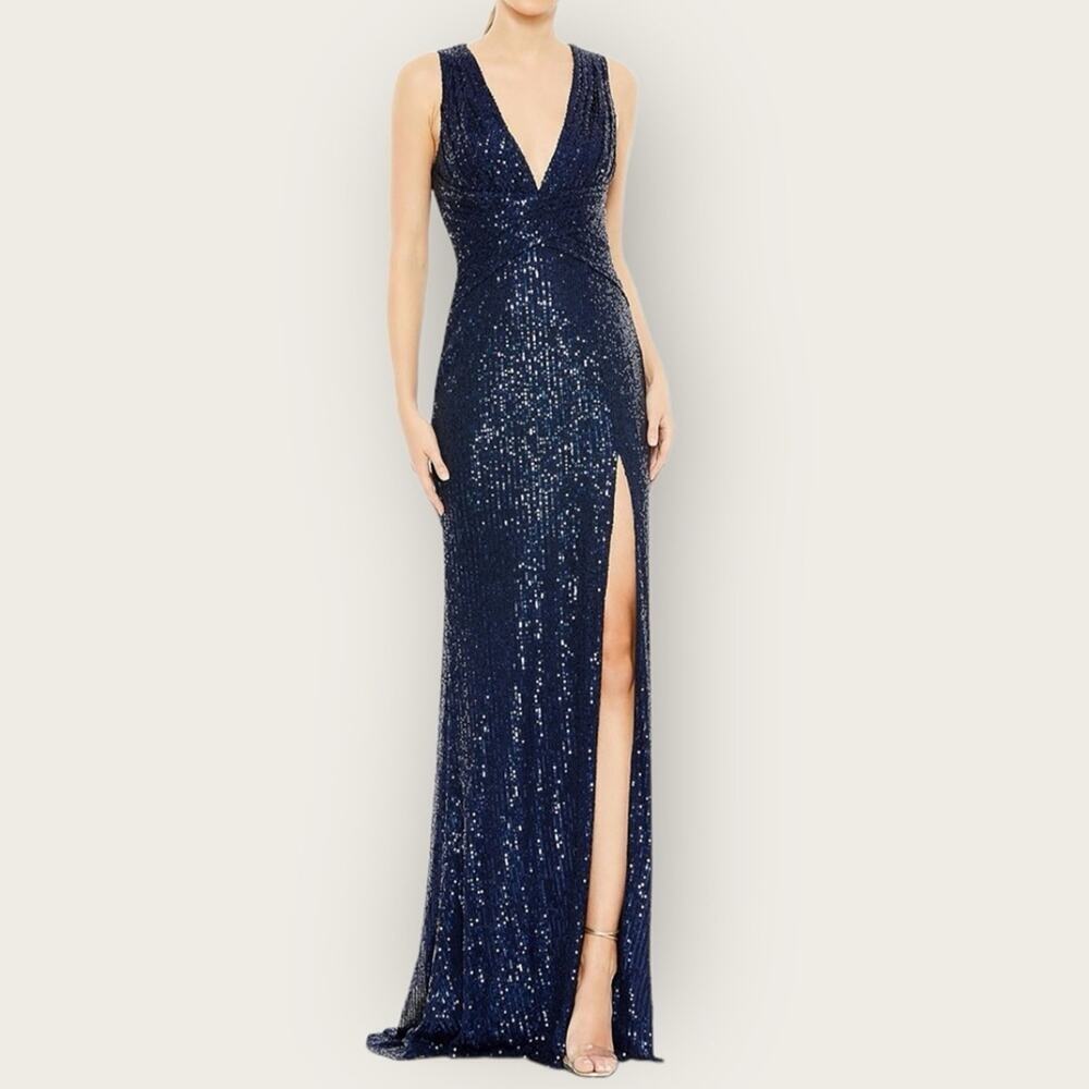 NWT | Mac Duggal | V-Neck Sequin Wrap Waist Gown | Midnight | Size 2